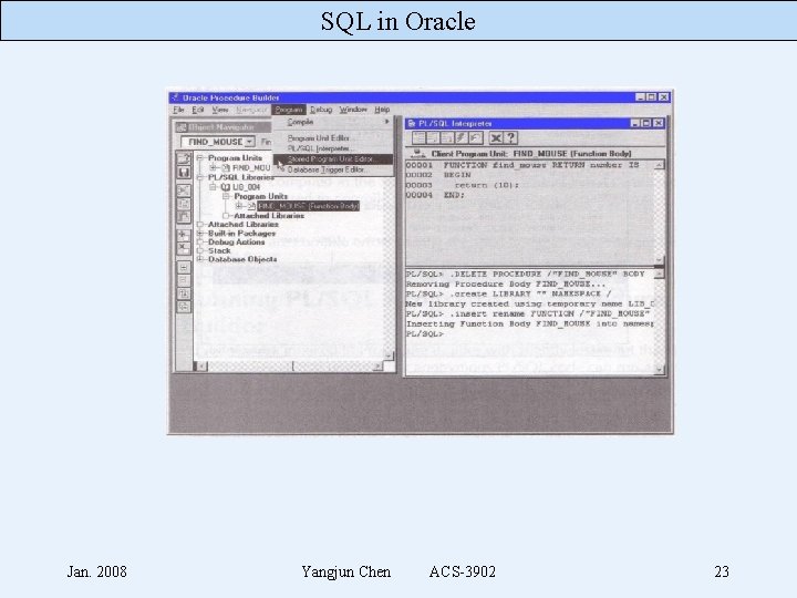 SQL in Oracle (window) Jan. 2008 Yangjun Chen ACS-3902 23 