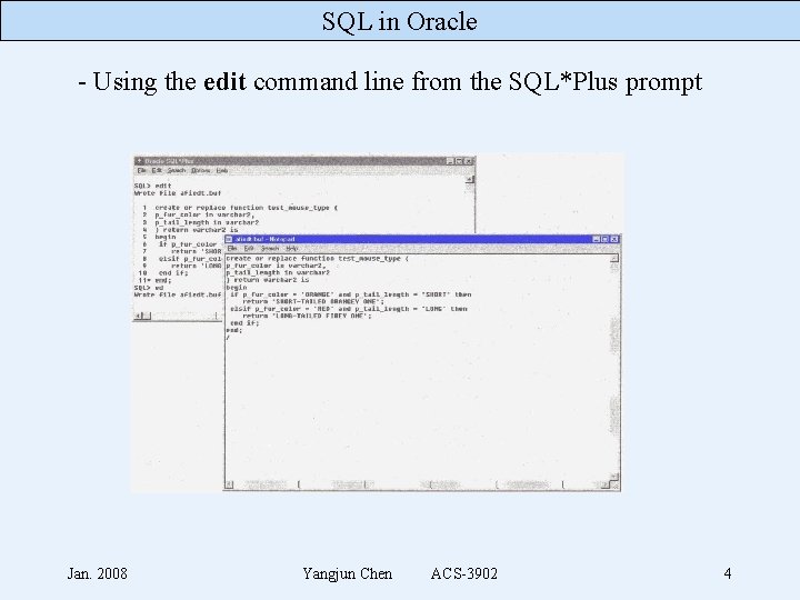 SQL in Oracle - Using the edit command line from the SQL*Plus prompt Jan.