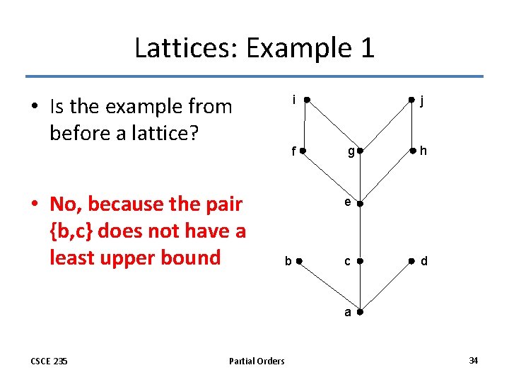 Lattices: Example 1 • Is the example from before a lattice? • No, because
