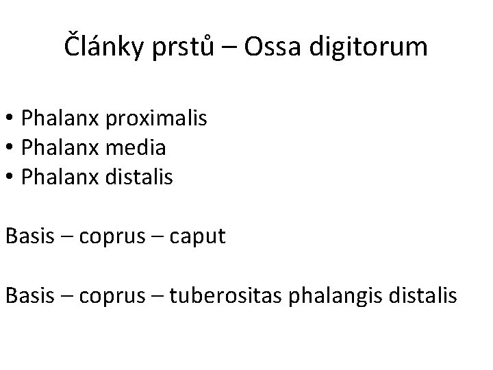 Články prstů – Ossa digitorum • Phalanx proximalis • Phalanx media • Phalanx distalis