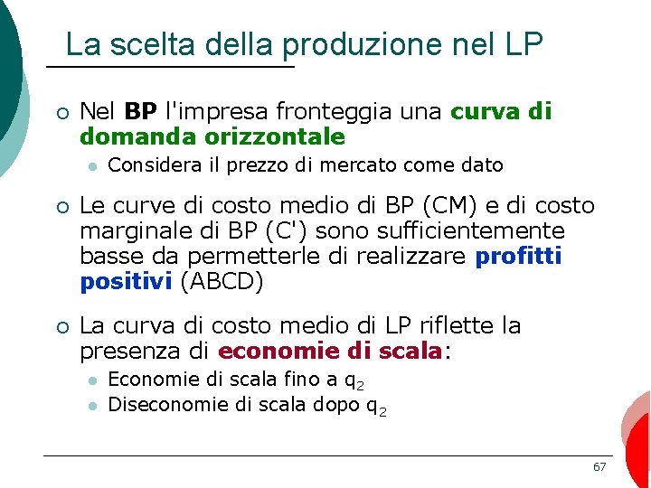 La scelta della produzione nel LP ¡ Nel BP l'impresa fronteggia una curva di