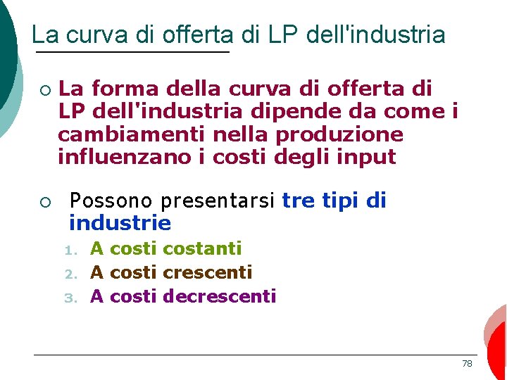 La curva di offerta di LP dell'industria ¡ ¡ La forma della curva di