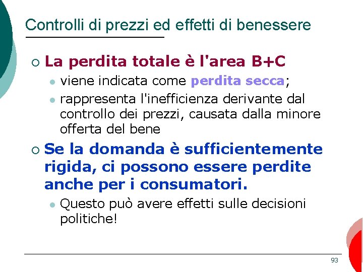 Controlli di prezzi ed effetti di benessere ¡ La perdita totale è l'area B+C