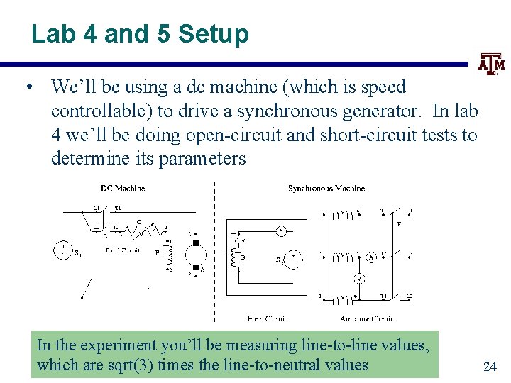 Lab 4 and 5 Setup • We’ll be using a dc machine (which is