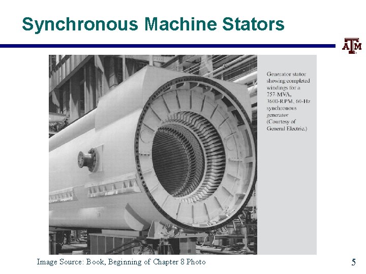 Synchronous Machine Stators Image Source: Book, Beginning of Chapter 8 Photo 5 