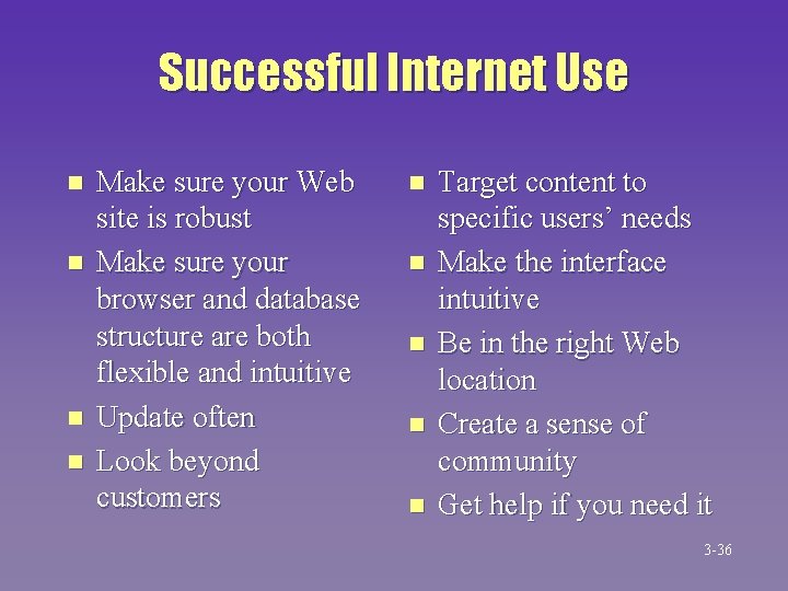 Successful Internet Use n n Make sure your Web site is robust Make sure