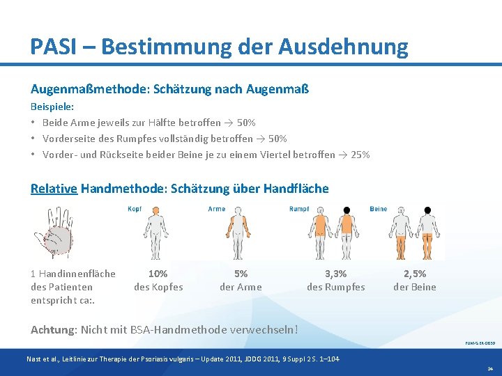 PASI – Bestimmung der Ausdehnung Augenmaßmethode: Schätzung nach Augenmaß Beispiele: • Beide Arme jeweils