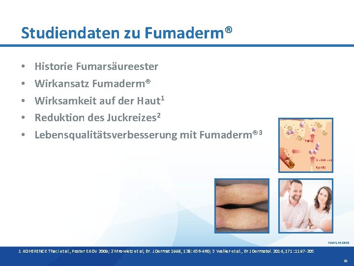 Studiendaten zu Fumaderm® • • • Historie Fumarsäureester Wirkansatz Fumaderm® Wirksamkeit auf der Haut