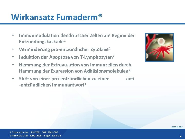 Wirkansatz Fumaderm® • Immunmodulation dendritischer Zellen am Beginn der Entzündungskaskade 1 • Verminderung pro-entzündlicher