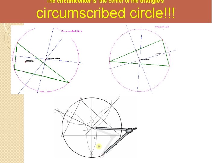 The circumcenter is the center of the triangle's circumscribed circle!!! 