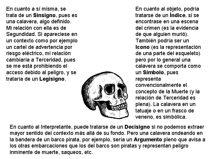 En cuanto a sí misma, se trata de un Sinsigno, pues es una calavera, En cuanto a sí misma, se trata de un Sinsigno, pues es una calavera,