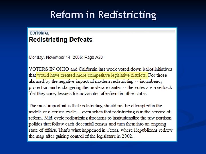 Reform in Redistricting 