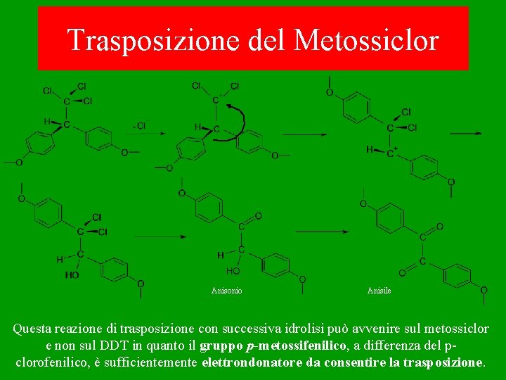 Trasposizione del Metossiclor Anisonio Anisile Questa reazione di trasposizione con successiva idrolisi può avvenire