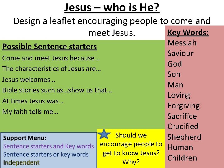 Jesus – who is He? Design a leaflet encouraging people to come and Key Jesus – who is He? Design a leaflet encouraging people to come and Key