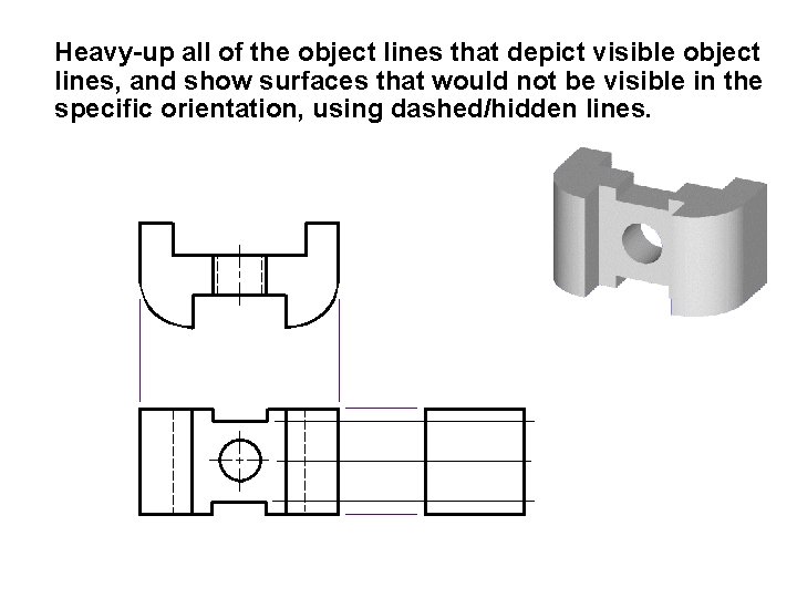 Heavy-up all of the object lines that depict visible object lines, and show surfaces