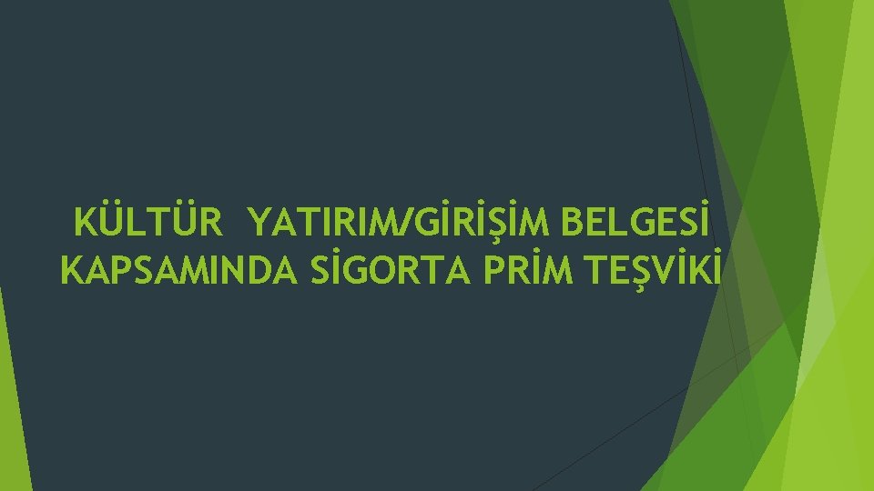 KÜLTÜR YATIRIM/GİRİŞİM BELGESİ KAPSAMINDA SİGORTA PRİM TEŞVİKİ 