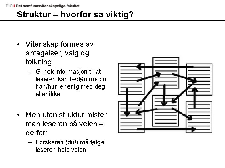 Struktur – hvorfor så viktig? • Vitenskap formes av antagelser, valg og tolkning –