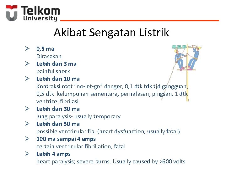 Akibat Sengatan Listrik Ø 0, 5 ma Dirasakan Ø Lebih dari 3 ma painful