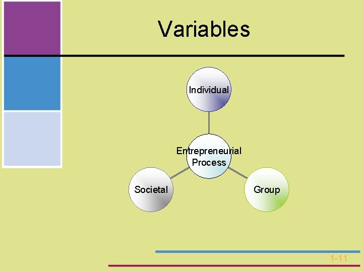 Variables Individual Entrepreneurial Process Societal Group 1 -11 