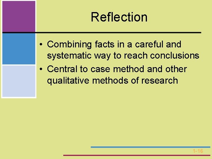 Reflection • Combining facts in a careful and systematic way to reach conclusions • Reflection • Combining facts in a careful and systematic way to reach conclusions •