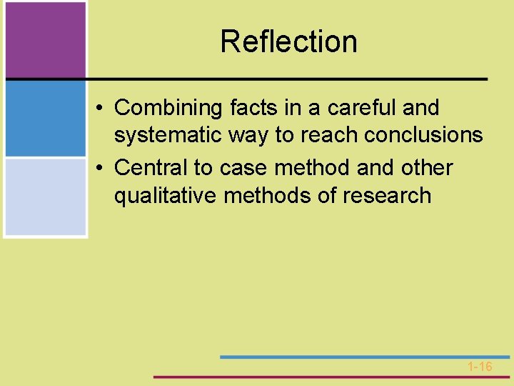 Reflection • Combining facts in a careful and systematic way to reach conclusions •