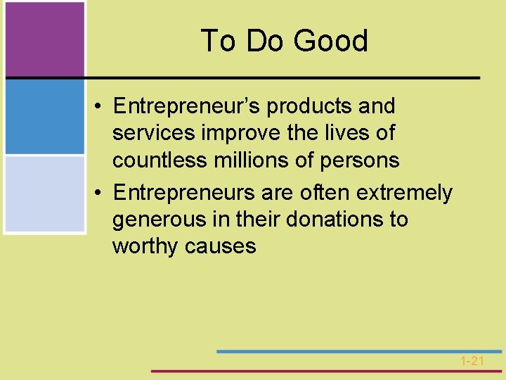 To Do Good • Entrepreneur’s products and services improve the lives of countless millions