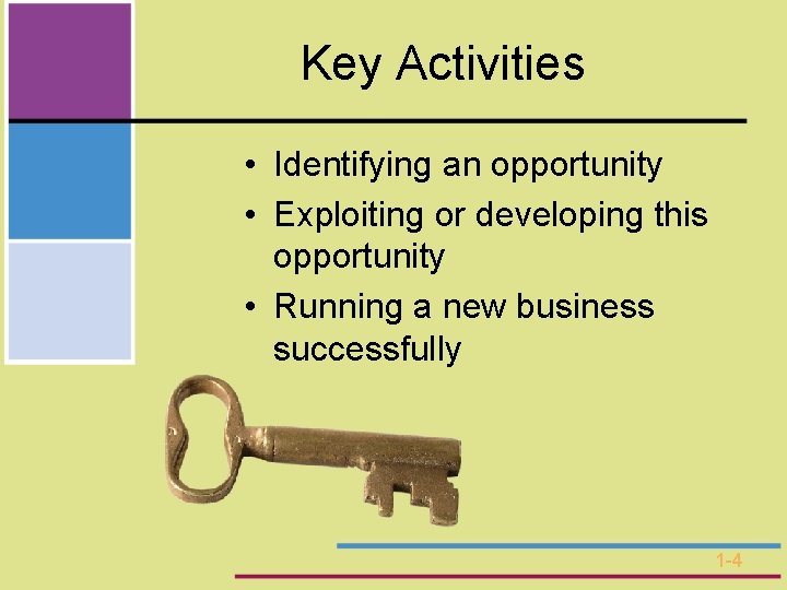 Key Activities • Identifying an opportunity • Exploiting or developing this opportunity • Running