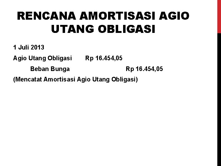 RENCANA AMORTISASI AGIO UTANG OBLIGASI 1 Juli 2013 Agio Utang Obligasi Beban Bunga Rp