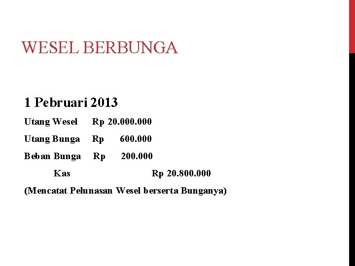 WESEL BERBUNGA 1 Pebruari 2013 Utang Wesel Rp 20. 000 Utang Bunga Rp 600.