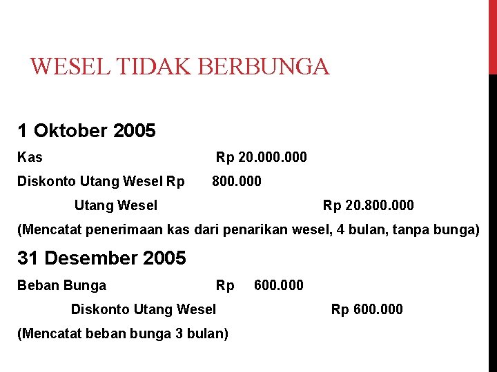 WESEL TIDAK BERBUNGA 1 Oktober 2005 Kas Rp 20. 000 Diskonto Utang Wesel Rp