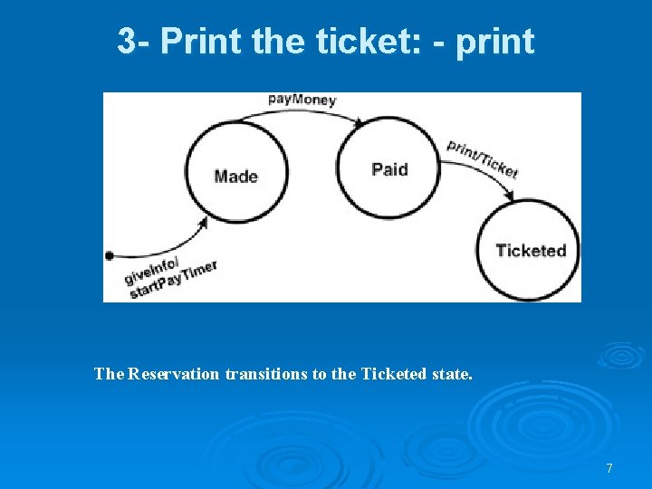3 - Print the ticket: - print The Reservation transitions to the Ticketed state.