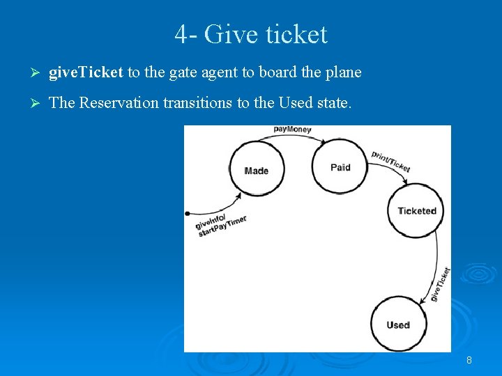 4 - Give ticket Ø give. Ticket to the gate agent to board the