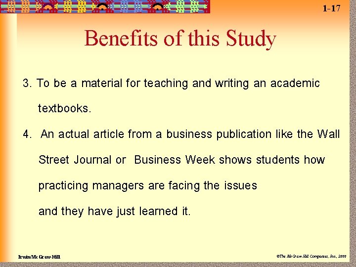 1 -17 Benefits of this Study 3. To be a material for teaching and