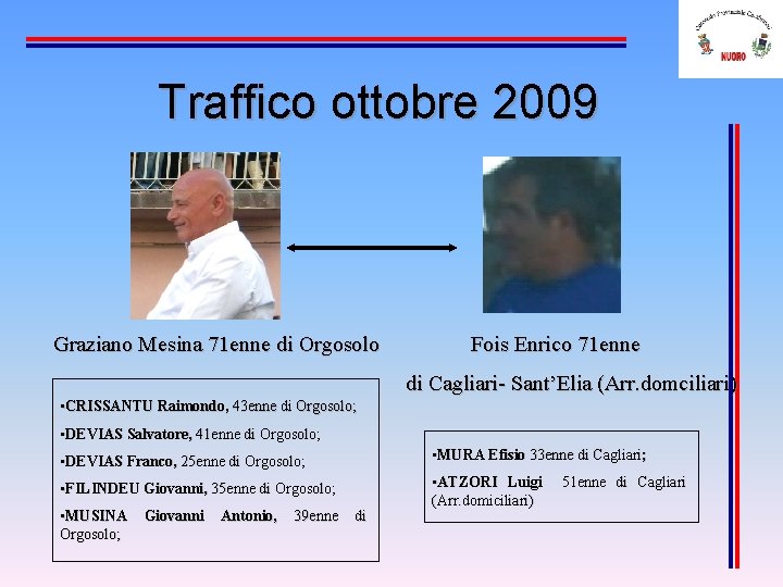 Traffico ottobre 2009 Graziano Mesina 71 enne di Orgosolo Fois Enrico 71 enne di