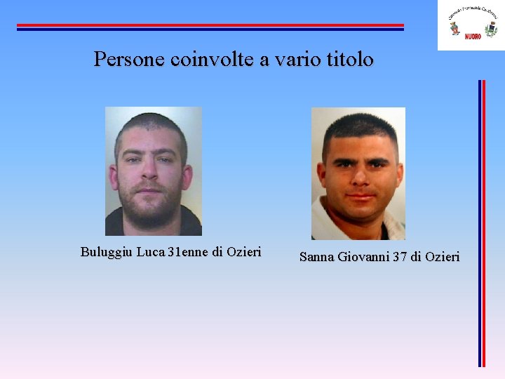 Persone coinvolte a vario titolo Buluggiu Luca 31 enne di Ozieri Sanna Giovanni 37