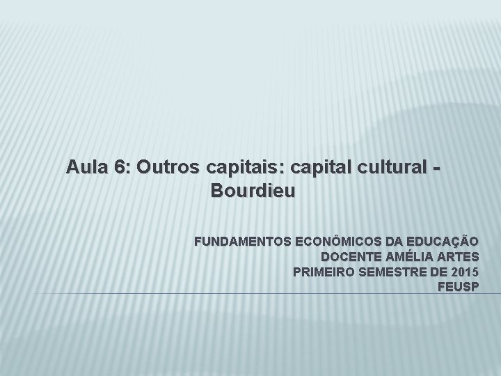 Aula 6: Outros capitais: capital cultural Bourdieu FUNDAMENTOS ECONÔMICOS DA EDUCAÇÃO DOCENTE AMÉLIA ARTES