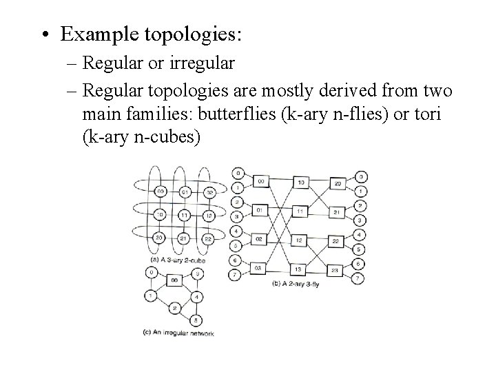  • Example topologies: – Regular or irregular – Regular topologies are mostly derived