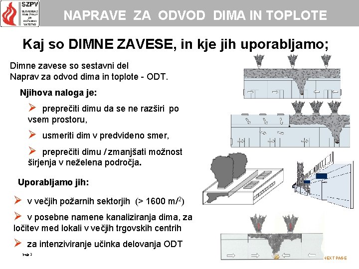 NAPRAVE ZA ODVOD DIMA IN TOPLOTE Kaj so DIMNE ZAVESE, in kje jih uporabljamo;