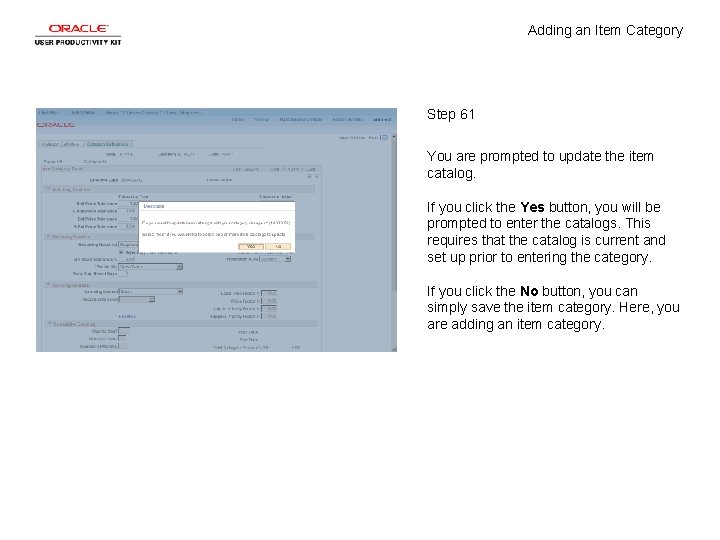 Adding an Item Category Step 61 You are prompted to update the item catalog.