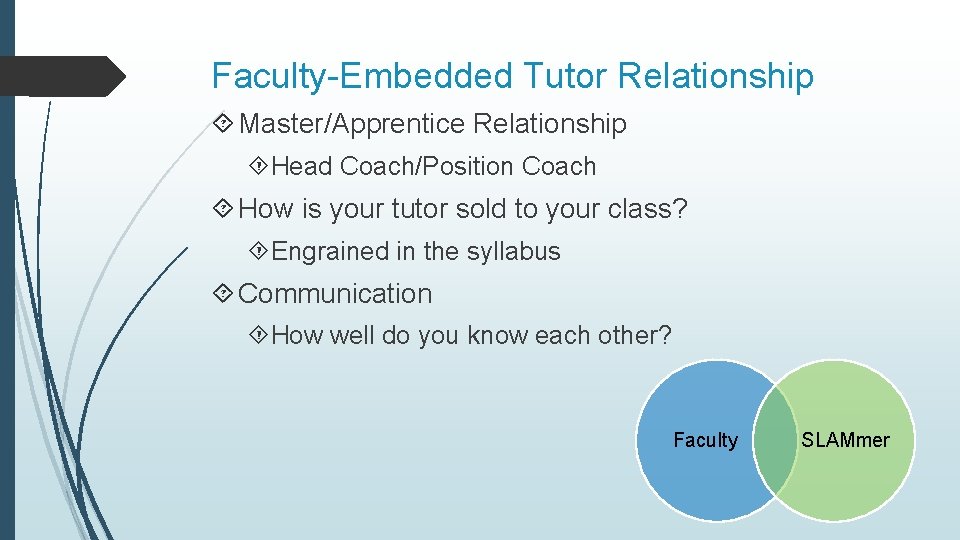 Faculty-Embedded Tutor Relationship Master/Apprentice Relationship Head Coach/Position Coach How is your tutor sold to