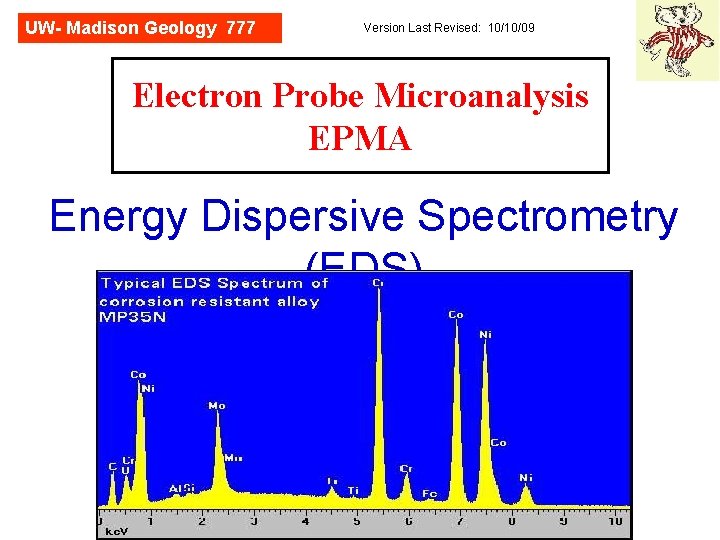 UW- Madison Geology 777 Version Last Revised: 10/10/09 Electron Probe Microanalysis EPMA Energy Dispersive