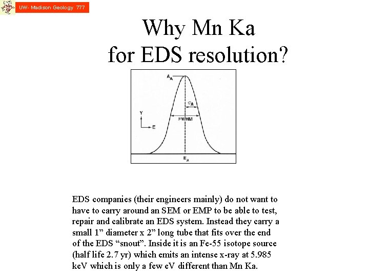 UW- Madison Geology 777 Why Mn Ka for EDS resolution? EDS companies (their engineers