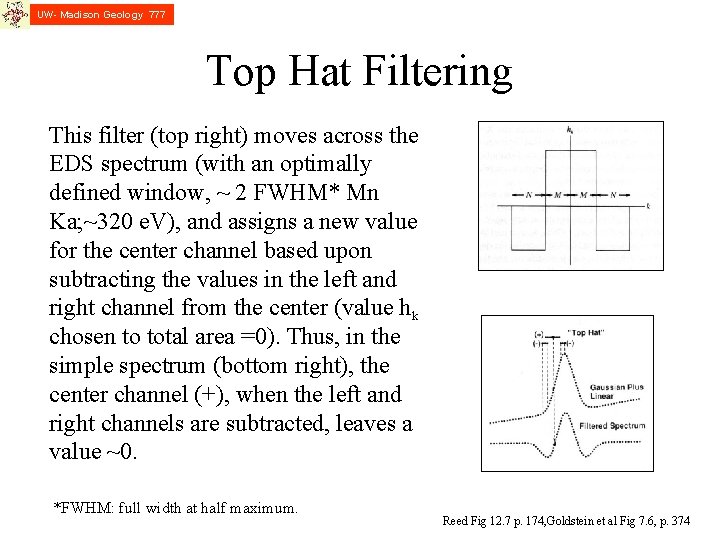 UW- Madison Geology 777 Top Hat Filtering This filter (top right) moves across the