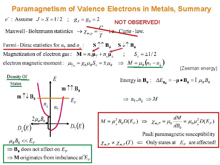 Paramagnetism of Valence Electrons in Metals, Summary NOT OBSERVED! (Zeeman energy) 26 