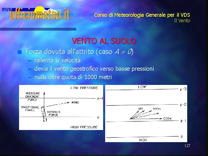 Corso di Meteorologia Generale per il VDS Il Vento VENTO AL SUOLO n Forza