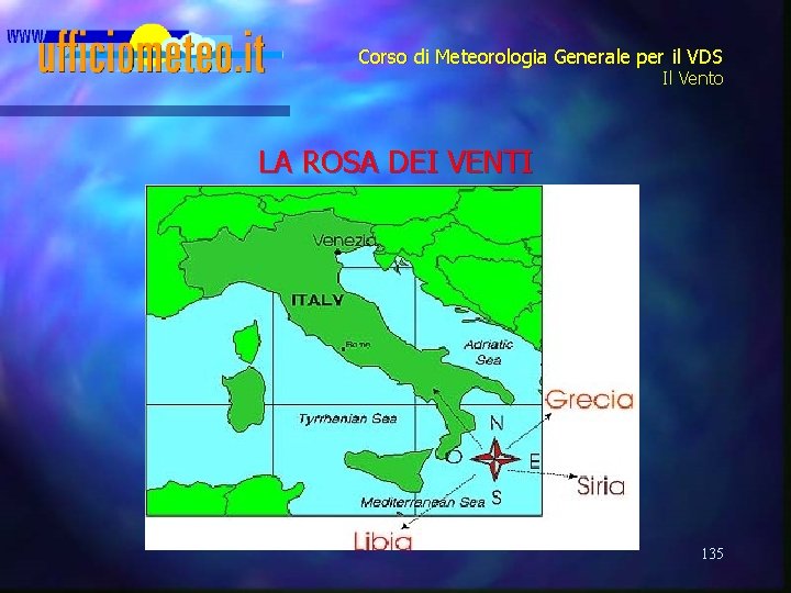 Corso di Meteorologia Generale per il VDS Il Vento LA ROSA DEI VENTI 135