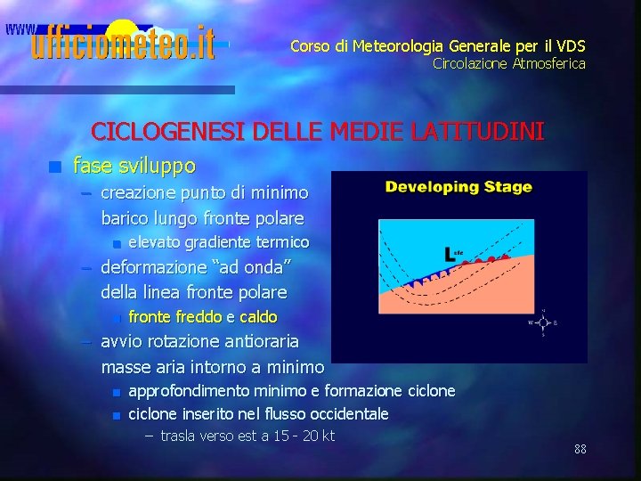 Corso di Meteorologia Generale per il VDS Circolazione Atmosferica CICLOGENESI DELLE MEDIE LATITUDINI n