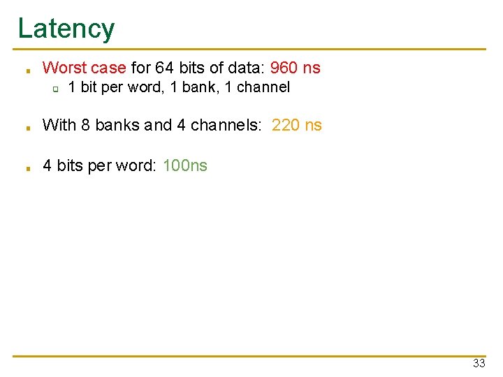 Latency ■ Worst case for 64 bits of data: 960 ns ❑ 1 bit