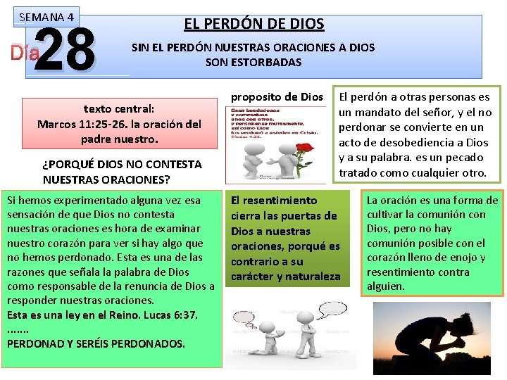 SEMANA 4 28 Día EL PERDÓN DE DIOS SIN EL PERDÓN NUESTRAS ORACIONES A