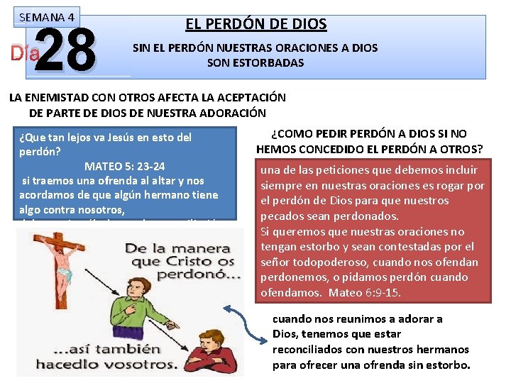 SEMANA 4 28 Día EL PERDÓN DE DIOS SIN EL PERDÓN NUESTRAS ORACIONES A